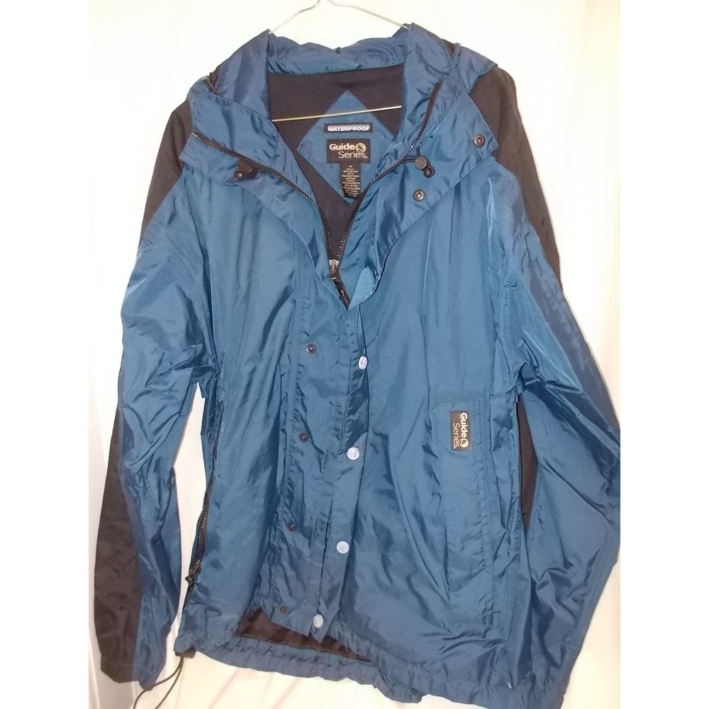 Guide Series Mens Waterproof Rain Jacket Blue Black Hooded Shell Size M